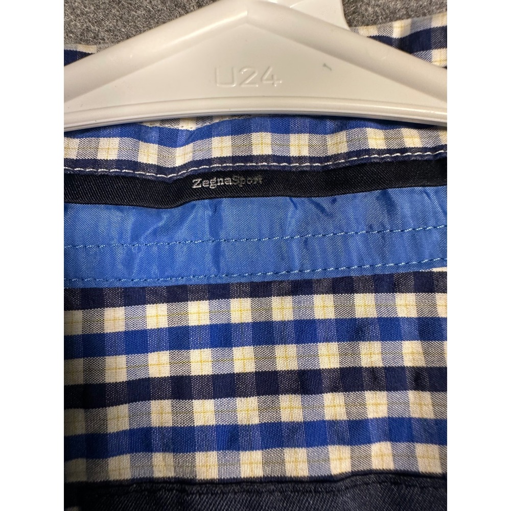 Zegna Sport Blue Gingham Checkered Button Down Long Sleeve Shirt XXL - Picture 6 of 9